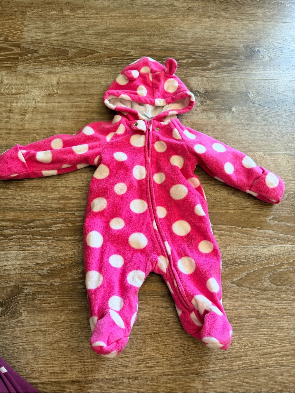 healthtex Hot Pink Polka Dot Fleece Footed One-Piece with Hood